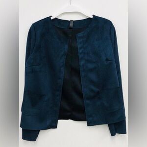 (10210-SUE-NVY) RAW EDGE FAUX SUEDE OPEN JACKET WITH POCKETS